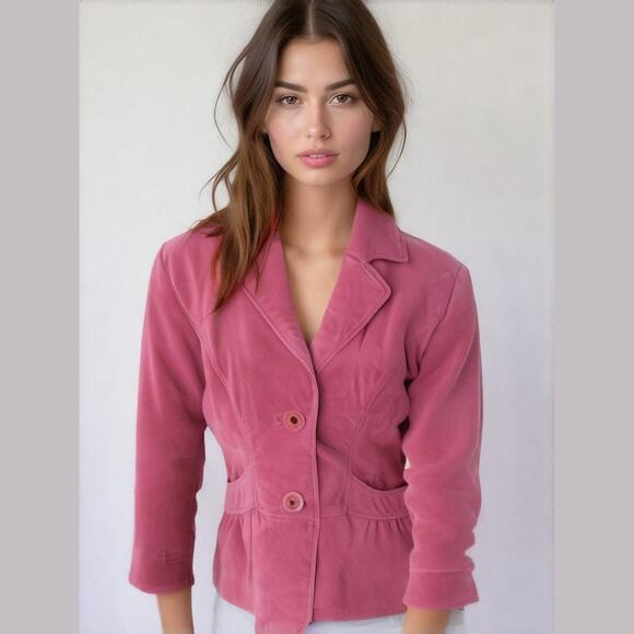 East 5th Pink Suede Leather Lined Button Up Jacket Blazer Barbie Core MP - Picture 1 of 8